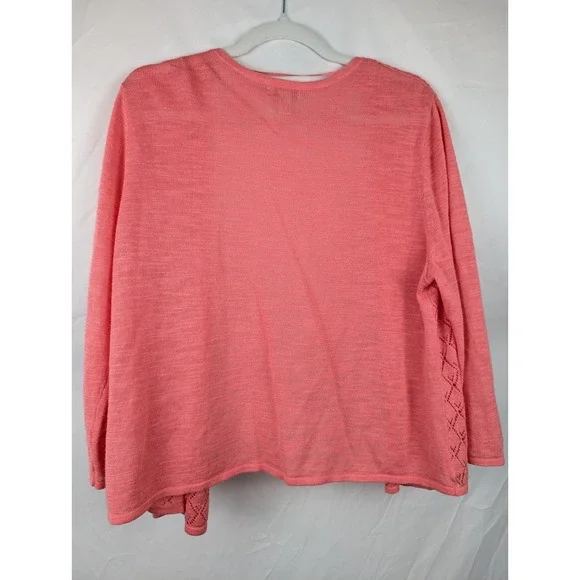 Lace Pointelle Open Front Cardigan Size L Coral Knit Coquette Preppy Soft Girl - Picture 7 of 8